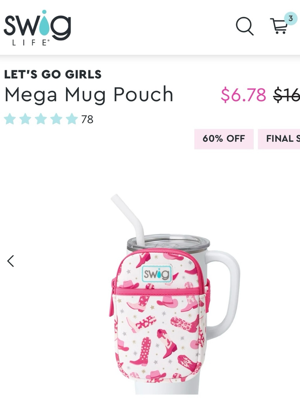 SWIG Pink Cowboy Boot Mega Mug Pouch